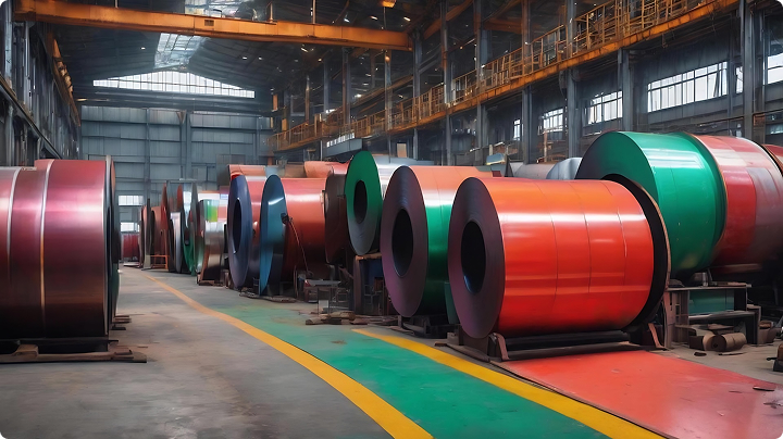 Pre-painted sheet coils ready for delivery in the Arand Steel warehouse