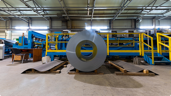 Steel sheet coil on the production line at the Arand Steel plant