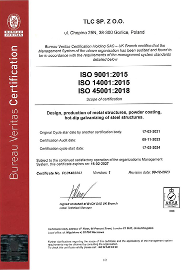 ISO 9001:2015 certificate issued by ACM
