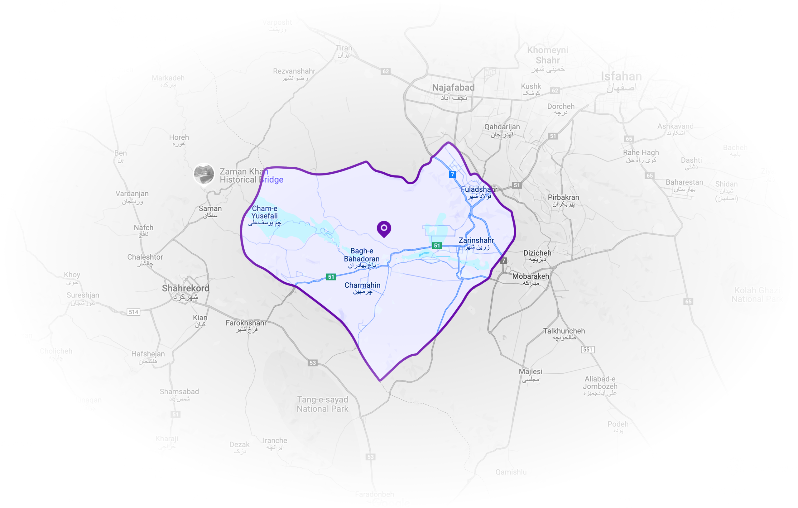 Map of the Arand Steel Complex location in Lenjan County, Isfahan Province